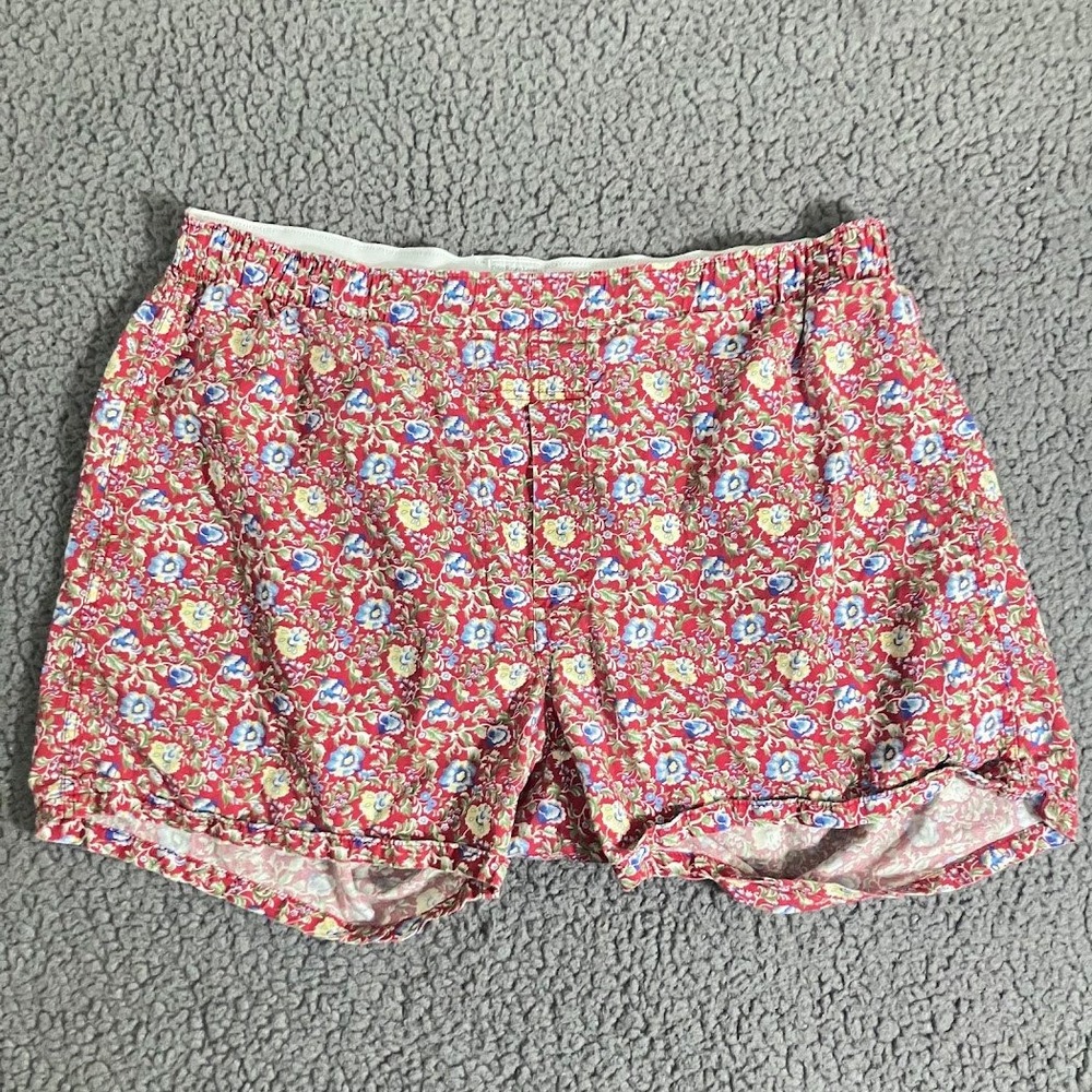 VTG Polo Ralph Lauren Floral Cotton Boxer Shorts Loungewear Mens Size 34 M Red